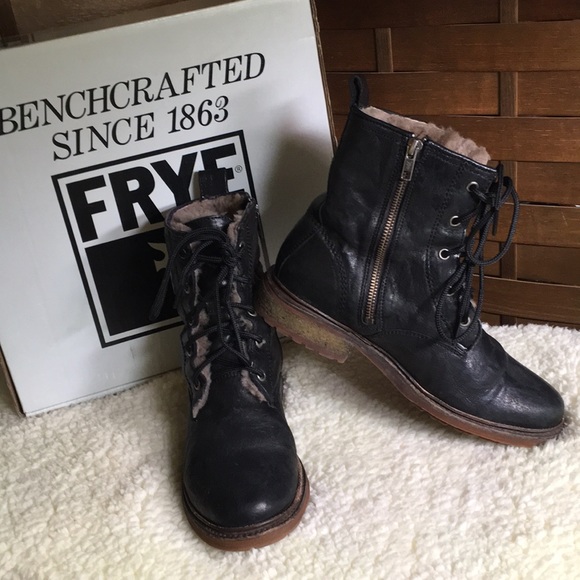 Frye Shoes - Frye Valerie Shearling Black Lace Up boot SZ 8.5